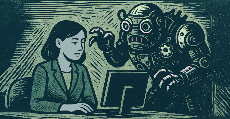 Illustration of worker threatened by robot